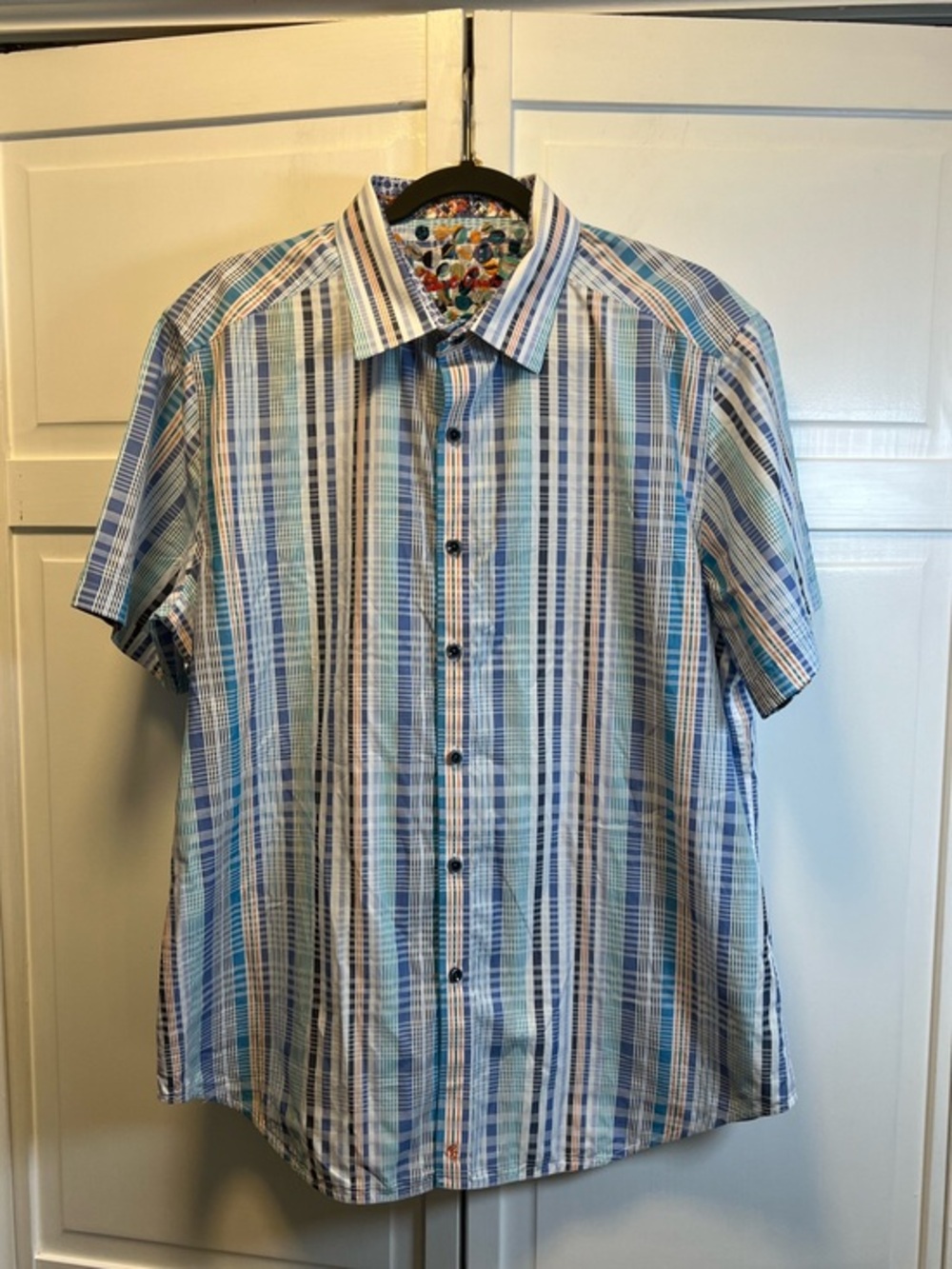 Robert Graham Blue Multi-Striped Short-Sleeve Button-Down Shirt Size Men’s XL